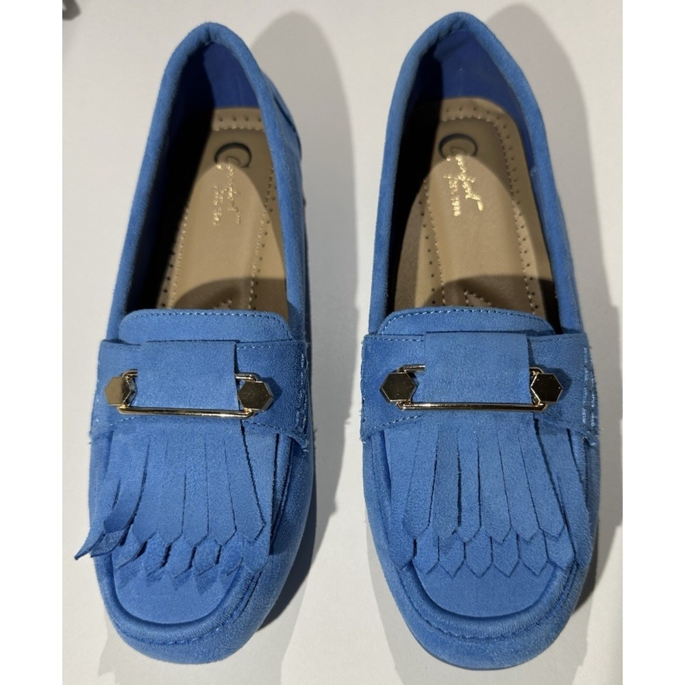 Comfort Est 1946 Womens Loafers Blue Fringe Gold‎ Accent 6M